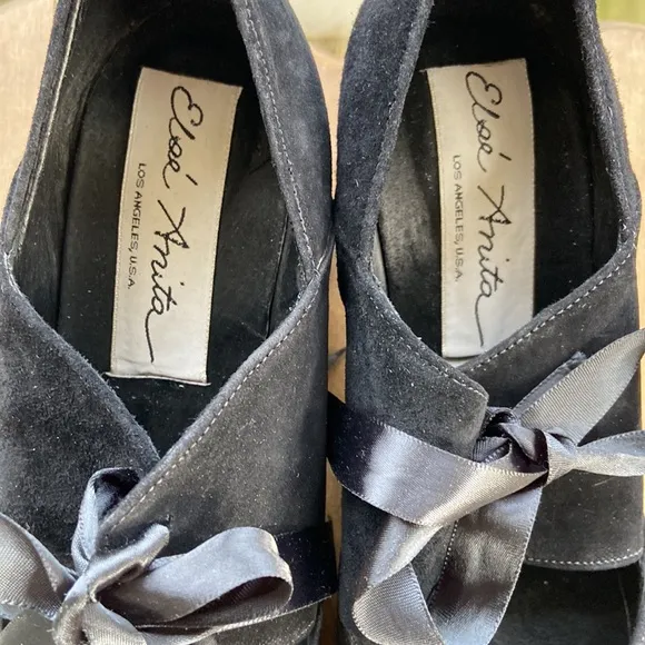 Vintage Elsé Anita Genuine Leather Suede Ribbon Lace Up Shoes Women's Size 8