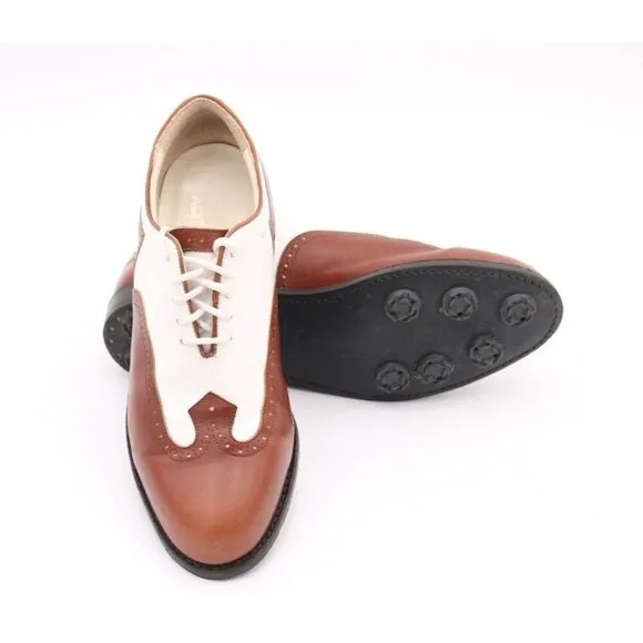 Vintage FootJoy Classics Women's Brown/White Leather Wingtip Golf Shoes Sz 8.5D
