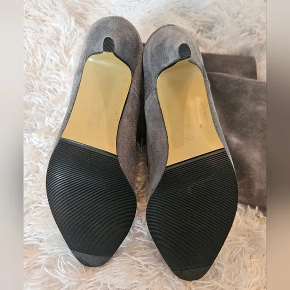 Vintage Gray Leather/Suede Kitten heeled boots