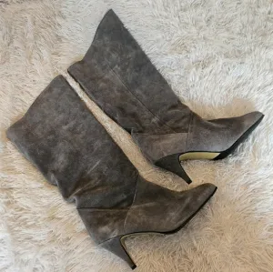 Vintage Gray Leather/Suede Kitten heeled boots