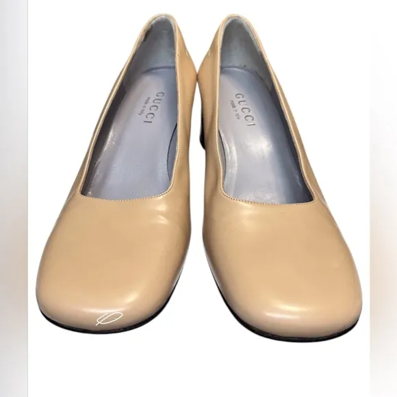 VINTAGE GUCCI GENUINE LEATHER BLOCK HEEL TAN SHOES SIZE 37 EU/ 7 US – 2.25” HEEL