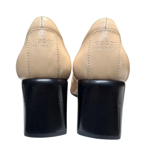 VINTAGE GUCCI GENUINE LEATHER BLOCK HEEL TAN SHOES SIZE 37 EU/ 7 US – 2.25” HEEL