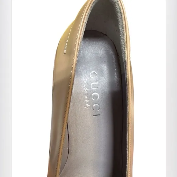 VINTAGE GUCCI GENUINE LEATHER BLOCK HEEL TAN SHOES SIZE 37 EU/ 7 US – 2.25” HEEL