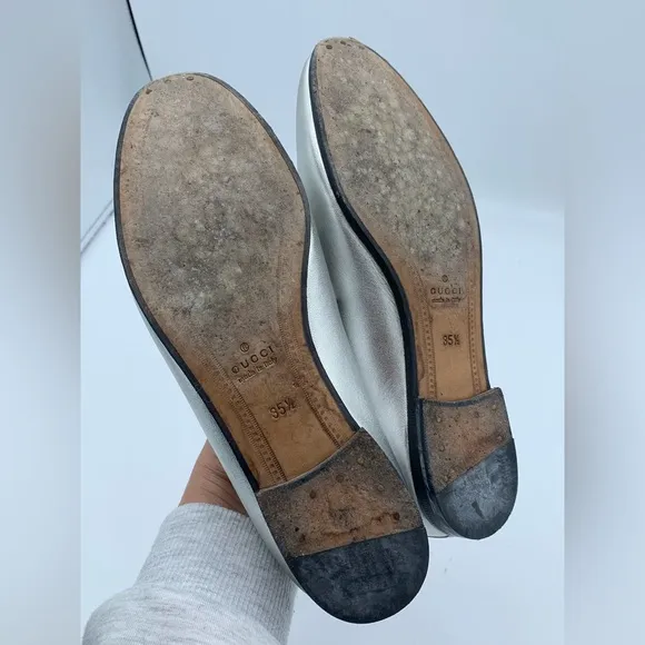 VINTAGE GUCCI LOAFER SILVER SHOES 35.5