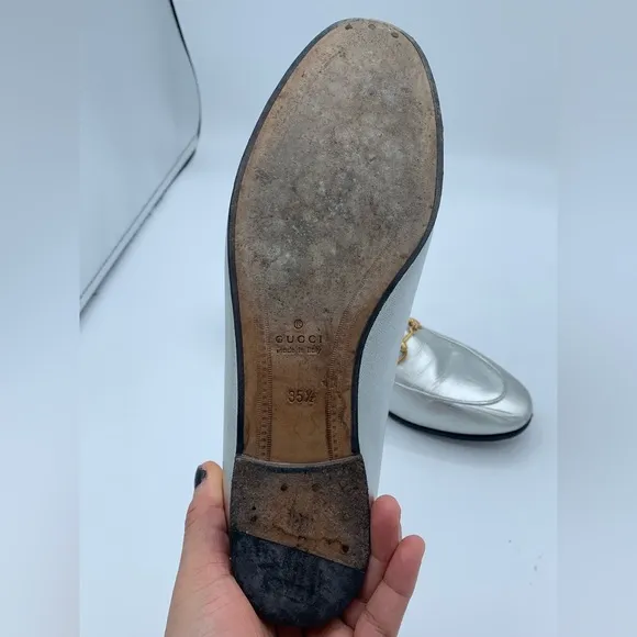 VINTAGE GUCCI LOAFER SILVER SHOES 35.5