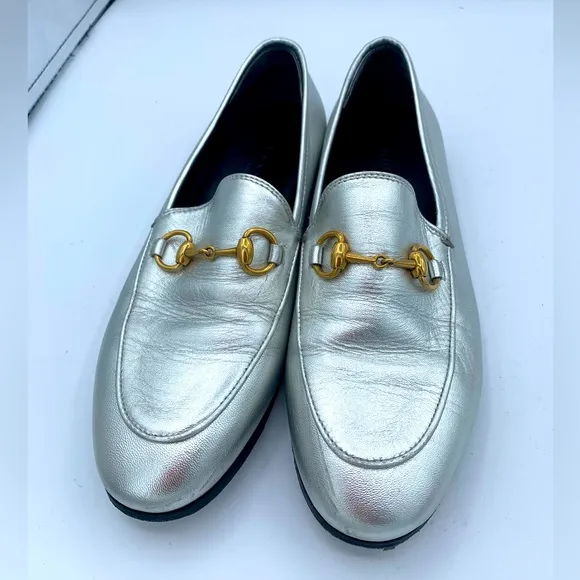 VINTAGE GUCCI LOAFER SILVER SHOES 35.5