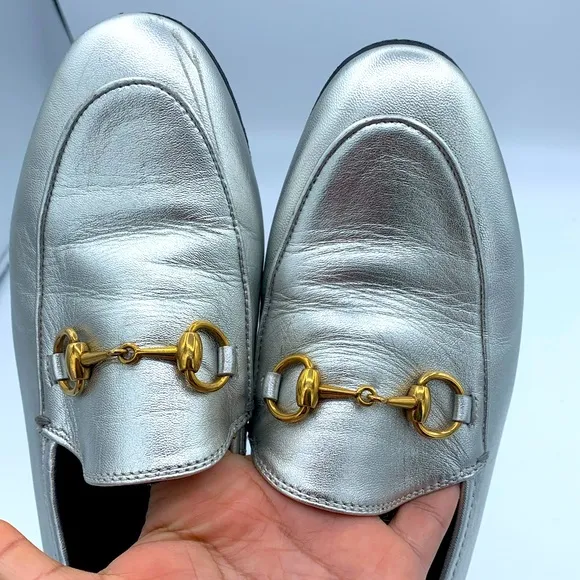 VINTAGE GUCCI LOAFER SILVER SHOES 35.5