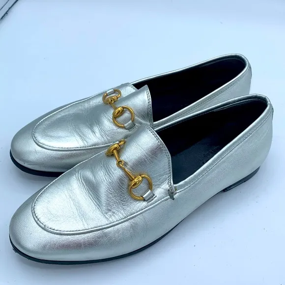 VINTAGE GUCCI LOAFER SILVER SHOES 35.5