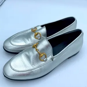 VINTAGE GUCCI LOAFER SILVER SHOES 35.5