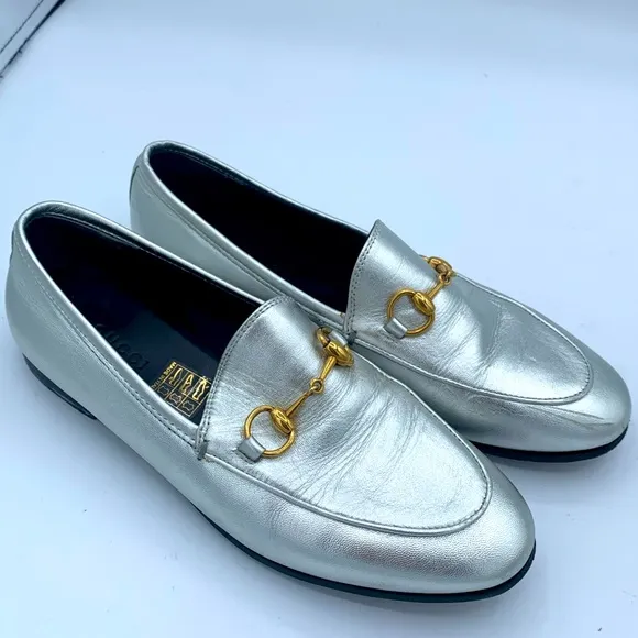 VINTAGE GUCCI LOAFER SILVER SHOES 35.5