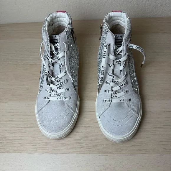 Vintage Havana Ray Silver Glitter Pink High Top Sneakers Size 6.5