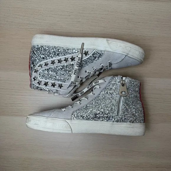 Vintage Havana Ray Silver Glitter Pink High Top Sneakers Size 6.5