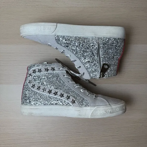 Vintage Havana Ray Silver Glitter Pink High Top Sneakers Size 6.5