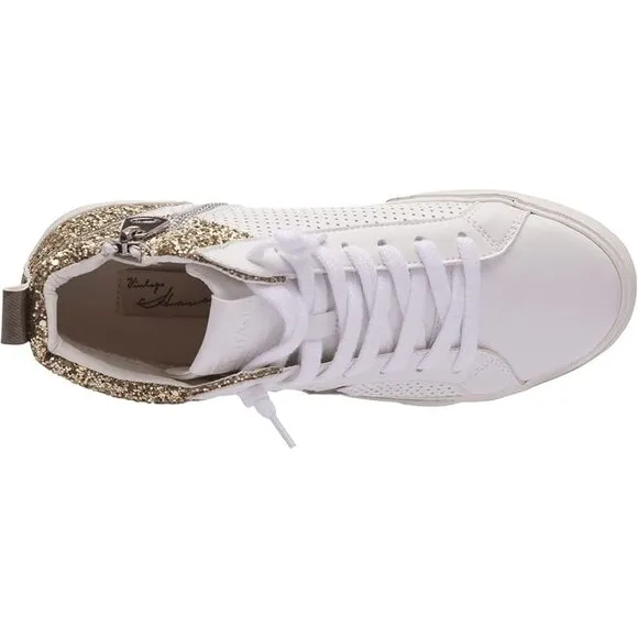 Vintage Havana Shoes Lester White Glitter Leather Lace Up Sneakers