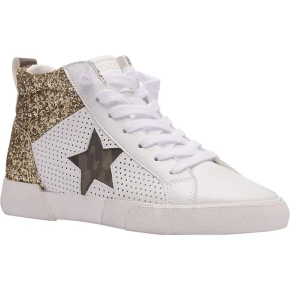 Vintage Havana Shoes Lester White Glitter Leather Lace Up Sneakers