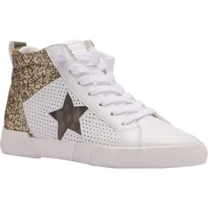 Vintage Havana Shoes Lester White Glitter Leather Lace Up Sneakers
