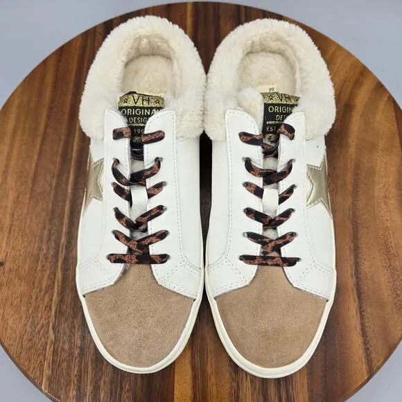 Vintage Havana Shoes Women's 8 White Taupe Gold Leather Hearty Lined Sneakers