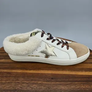 Vintage Havana Shoes Women's 8 White Taupe Gold Leather Hearty Lined Sneakers