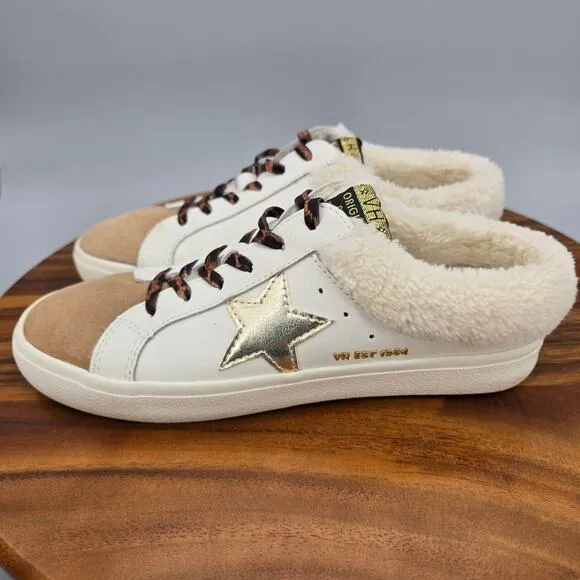 Vintage Havana Shoes Women's 8 White Taupe Gold Leather Hearty Lined Sneakers