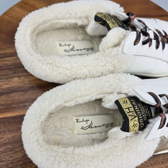 Vintage Havana Shoes Women's 8 White Taupe Gold Leather Hearty Lined Sneakers