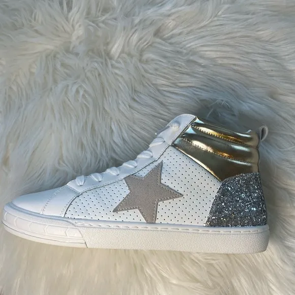 Vintage Havana Val High White/Gold/Silver Glitter High Top Shoes size 8.5