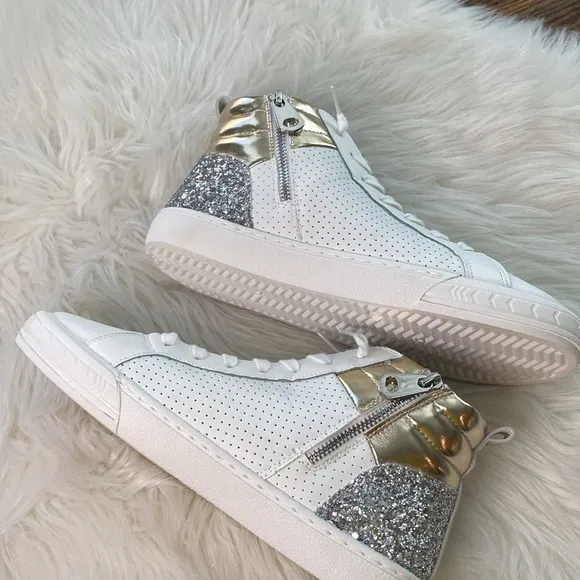 Vintage Havana Val High White/Gold/Silver Glitter High Top Shoes size 8.5