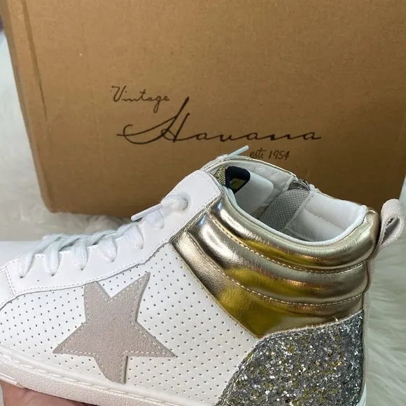 Vintage Havana Val High White/Gold/Silver Glitter High Top Shoes size 8.5