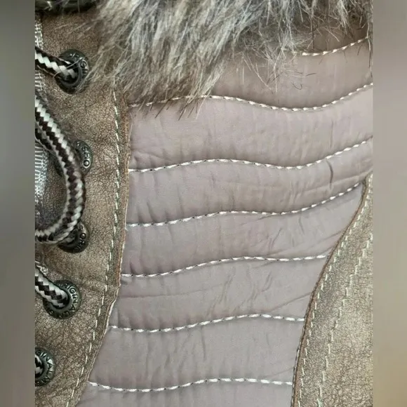 Vintage Havana Women's Lace Up Ankle Boots Faux Fur Trim  Block Heel Taupe 6.5