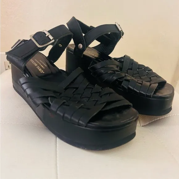 Vintage Junya Watanabe Comme d s Garçons Black Leather Platform Wedge Sandals 9