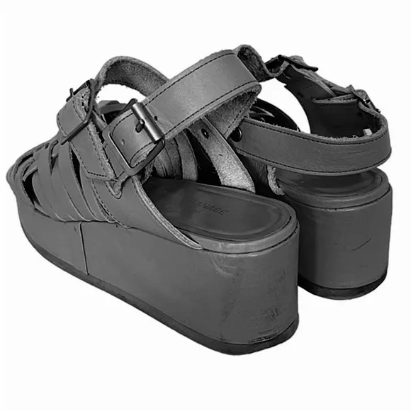 Vintage Junya Watanabe Comme d s Garçons Black Leather Platform Wedge Sandals 9