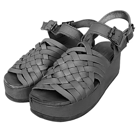 Vintage Junya Watanabe Comme d s Garçons Black Leather Platform Wedge Sandals 9