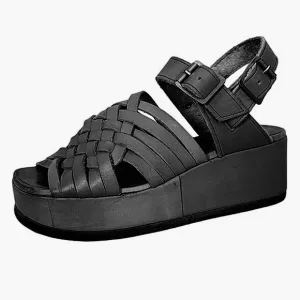 Vintage Junya Watanabe Comme d s Garçons Black Leather Platform Wedge Sandals 9