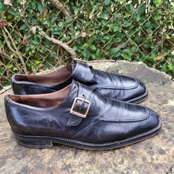 Vintage Men Black Leather Buckle Shoes By Quota Size EU 42 US 9