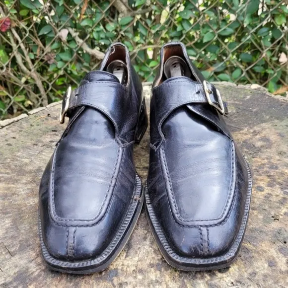 Vintage Men Black Leather Buckle Shoes By Quota Size EU 42 US 9