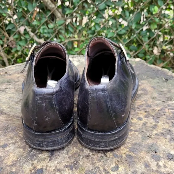 Vintage Men Black Leather Buckle Shoes By Quota Size EU 42 US 9