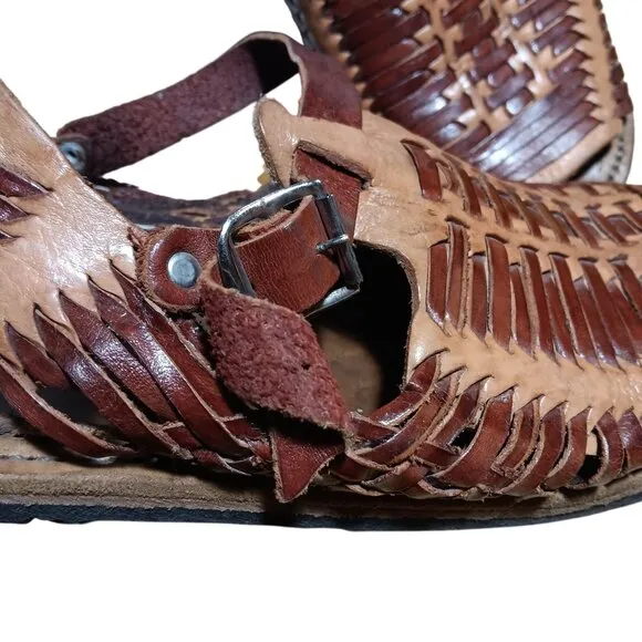 Vintage Men Size 8 Handmade Leather Huarache Sandals Made In Mexico Tire Sole