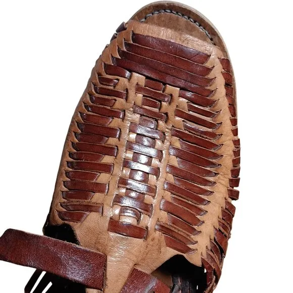 Vintage Men Size 8 Handmade Leather Huarache Sandals Made In Mexico Tire Sole