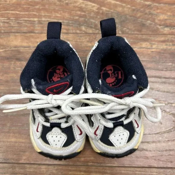 Vintage Nike Air Baby Infant Shoes White Blue Red Swoosh‎ Tie Leather