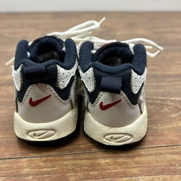 Vintage Nike Air Baby Infant Shoes White Blue Red Swoosh‎ Tie Leather