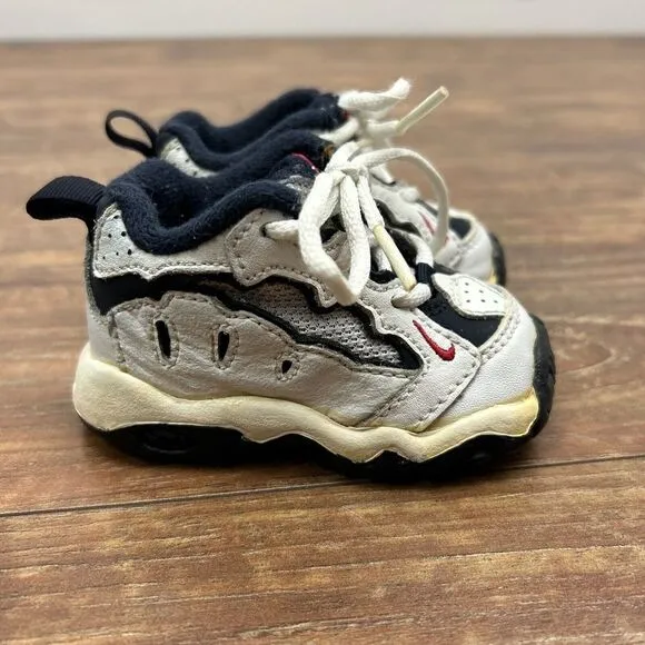 Vintage Nike Air Baby Infant Shoes White Blue Red Swoosh‎ Tie Leather