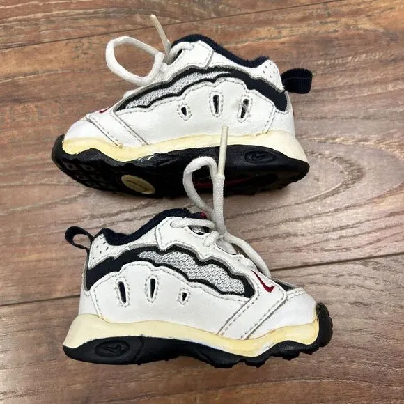 Vintage Nike Air Baby Infant Shoes White Blue Red Swoosh‎ Tie Leather