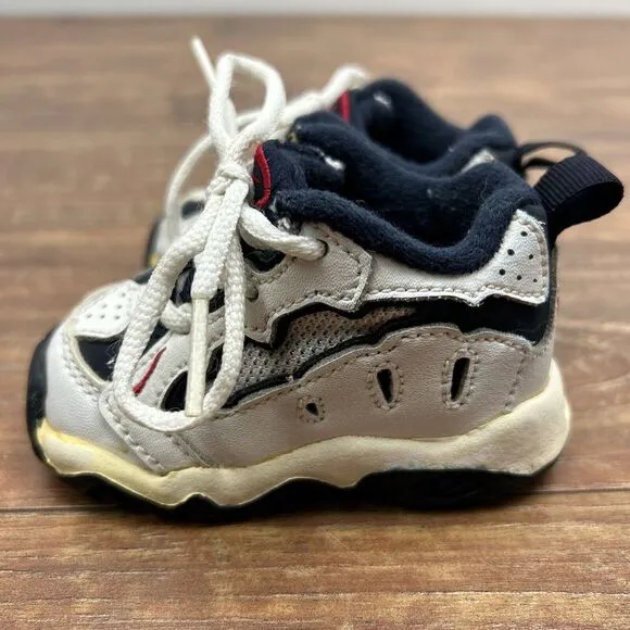 Vintage Nike Air Baby Infant Shoes White Blue Red Swoosh‎ Tie Leather