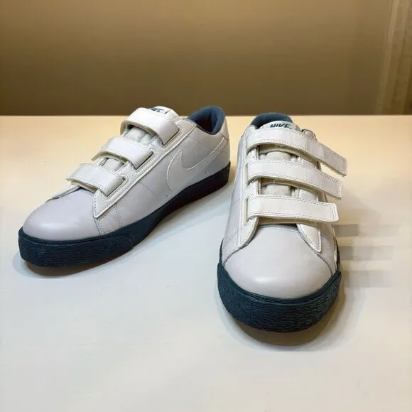 Vintage Nike Blazer AC Strap Leather White‎ Bluegrass Size 12 Shoes 347637-103