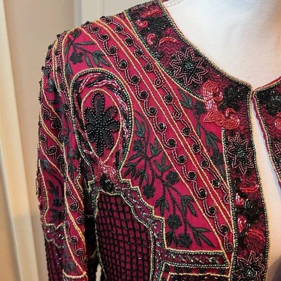 Vintage Niteline by Della Roufogali Red Beaded jacket, SIze Medium
