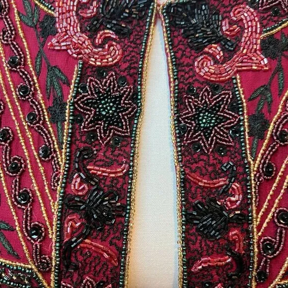 Vintage Niteline by Della Roufogali Red Beaded jacket, SIze Medium