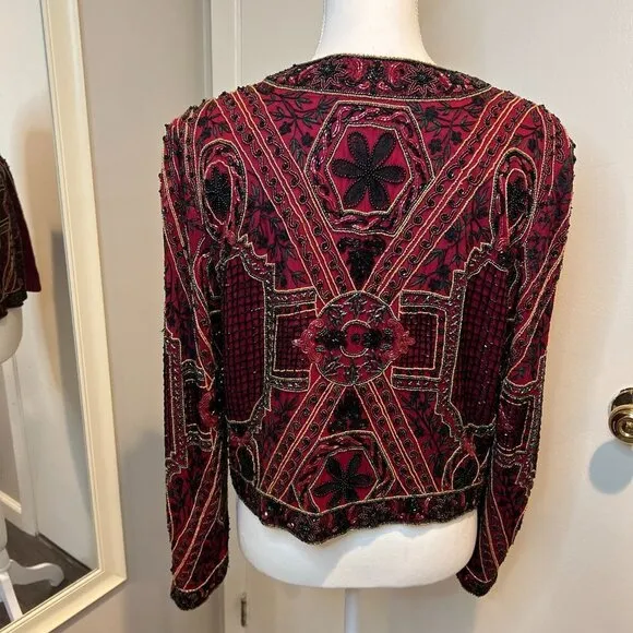 Vintage Niteline by Della Roufogali Red Beaded jacket, SIze Medium