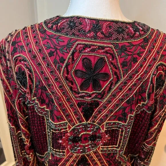Vintage Niteline by Della Roufogali Red Beaded jacket, SIze Medium