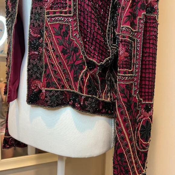 Vintage Niteline by Della Roufogali Red Beaded jacket, SIze Medium