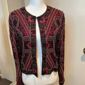 Vintage Niteline by Della Roufogali Red Beaded jacket, SIze Medium