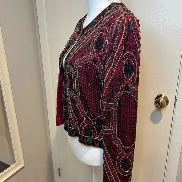 Vintage Niteline by Della Roufogali Red Beaded jacket, SIze Medium